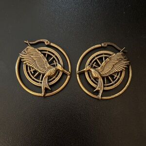 Gold Mockingjay Hoop Earrings